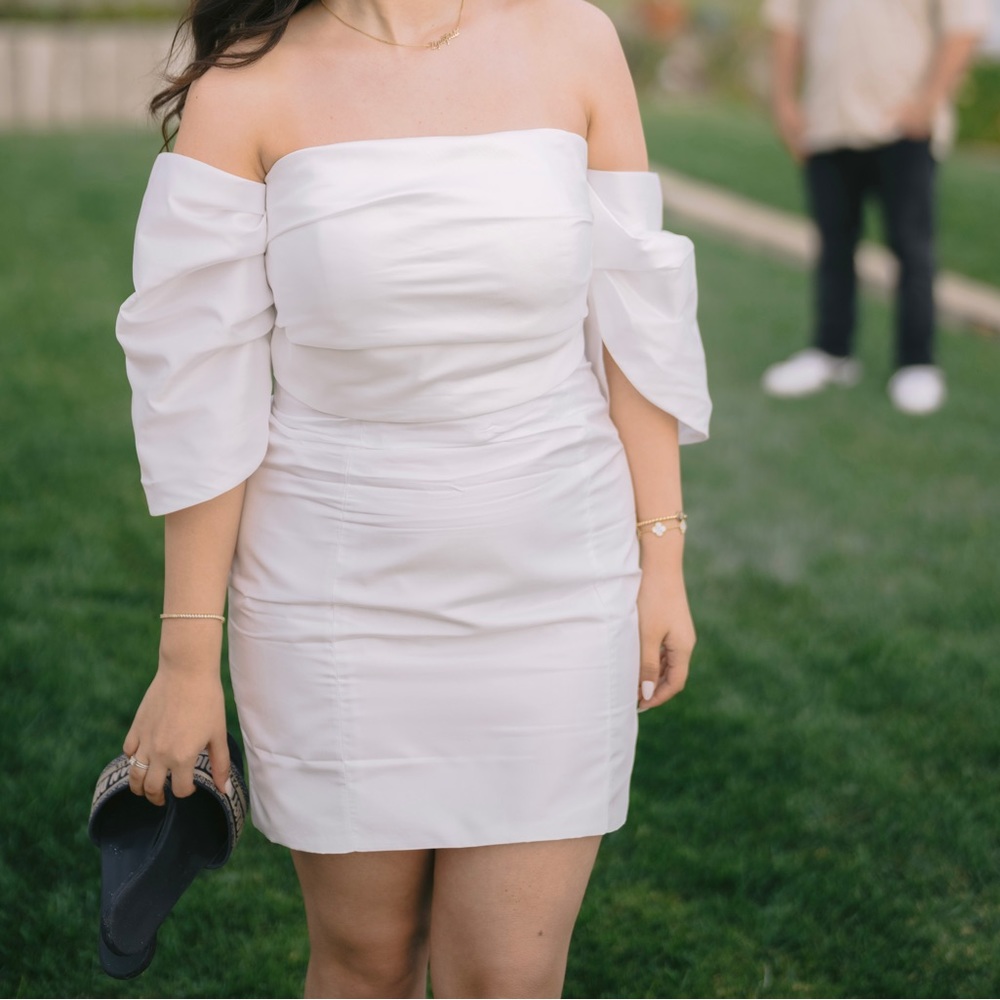 Custom made white puff sleeved dress